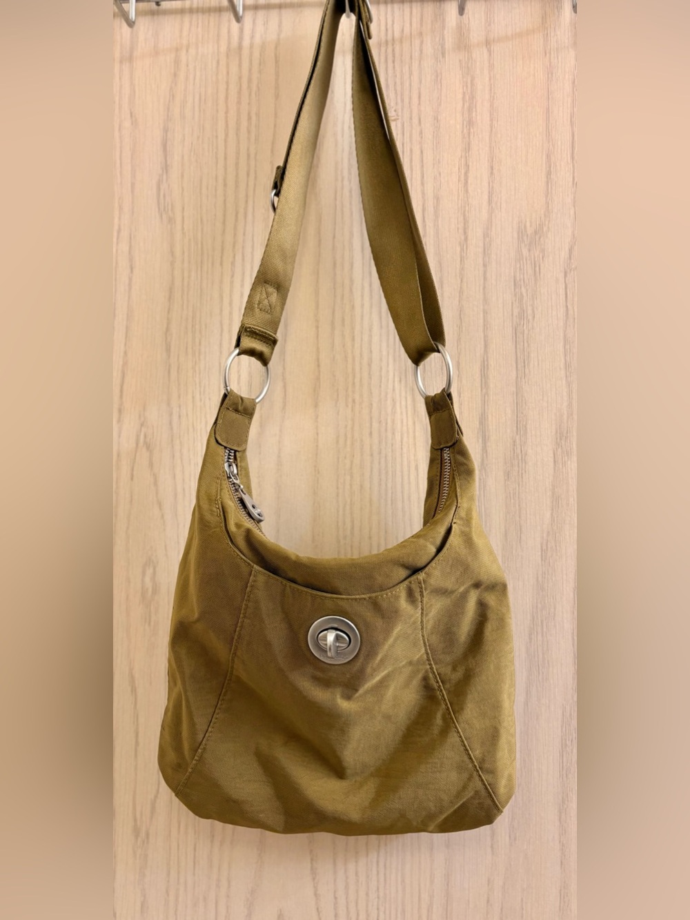 Baggallini Olive Green Shoulder Hobo Bag with Attachable Wallet Insert